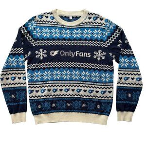 ONLY FANS Festive Holiday Snowflake Sweater Blue White